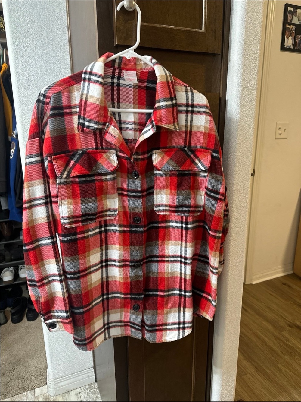 No Boundaries Red White and Black Plaid Button-Down Shirt